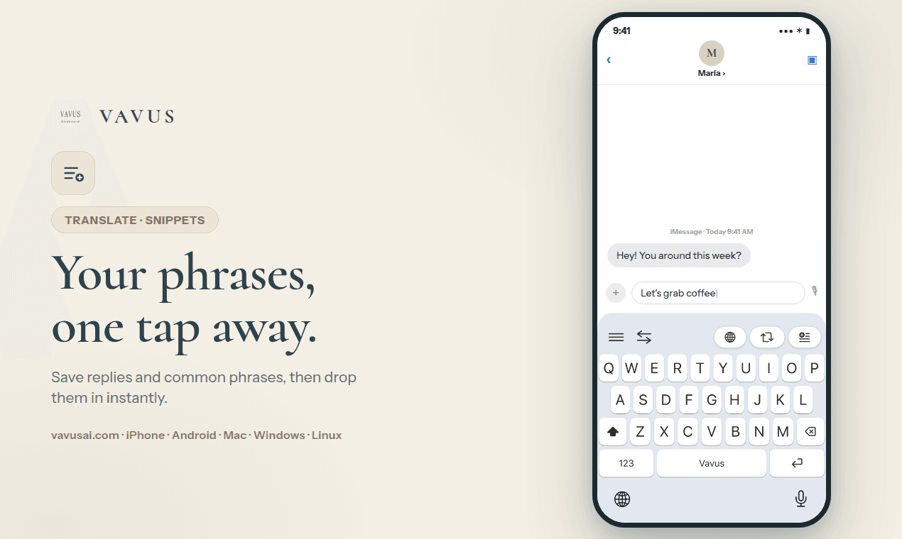 Vavus Keyboard feature shown on iPhone