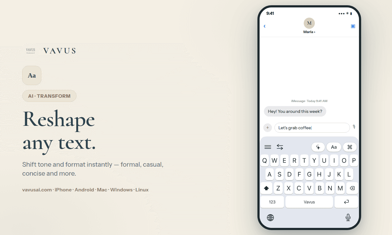 Vavus Keyboard feature shown on iPhone