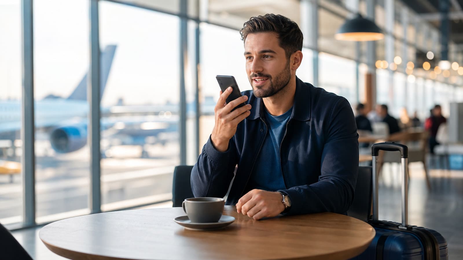 Traveler using Vavus AI live voice translation abroad to hold a sustained two-way conversation in a foreign language.