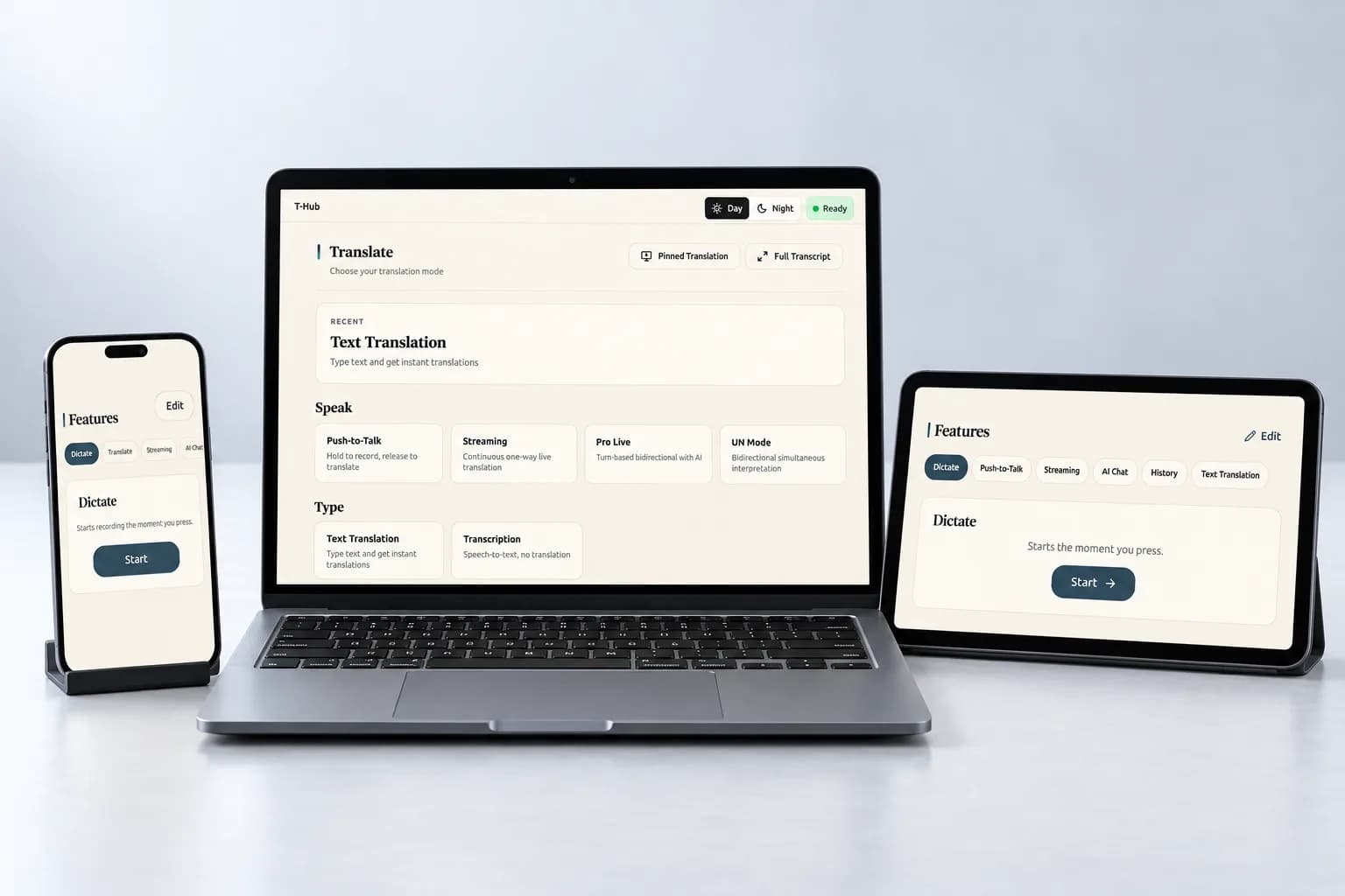 A phone, a laptop and a tablet side by side, each showing a Vavus app