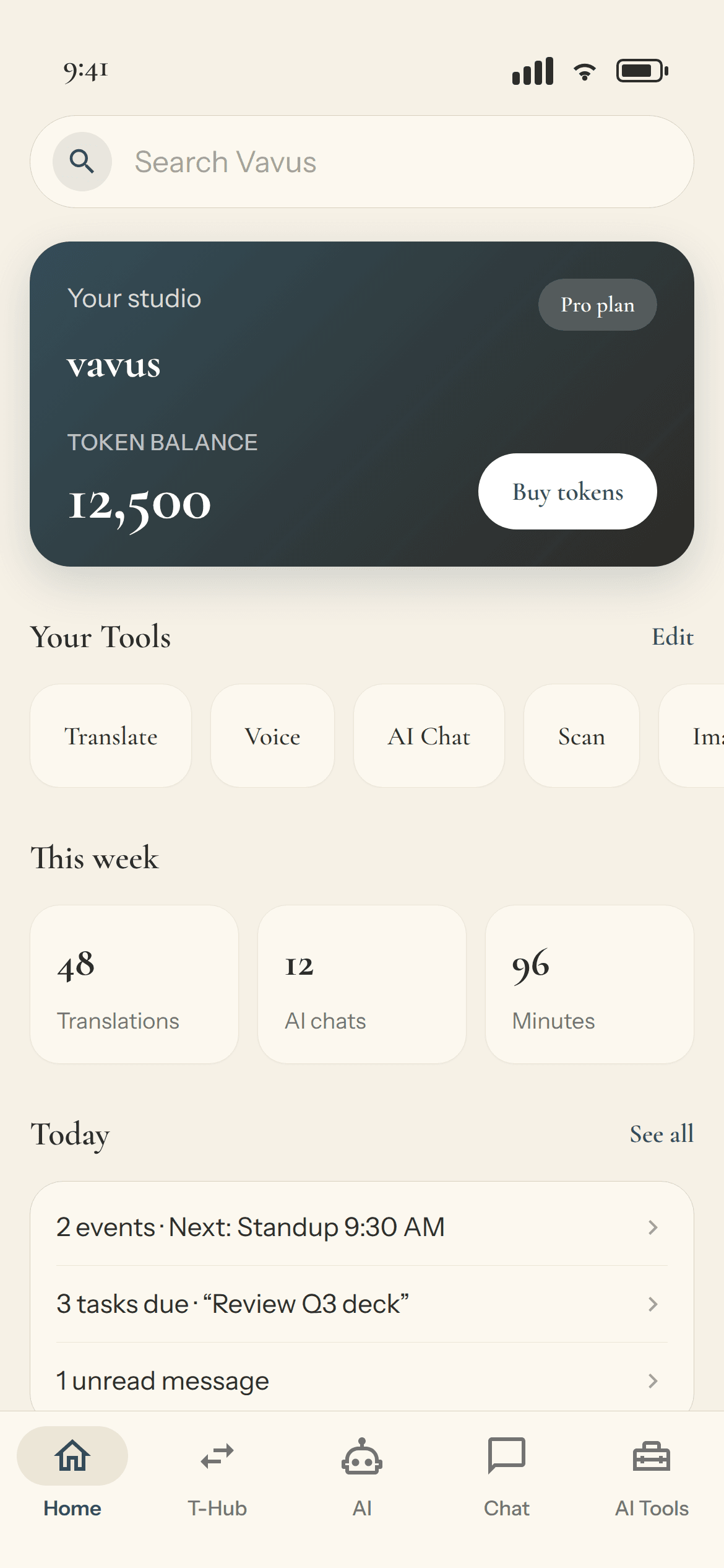 The Vavus app home screen on iPhone