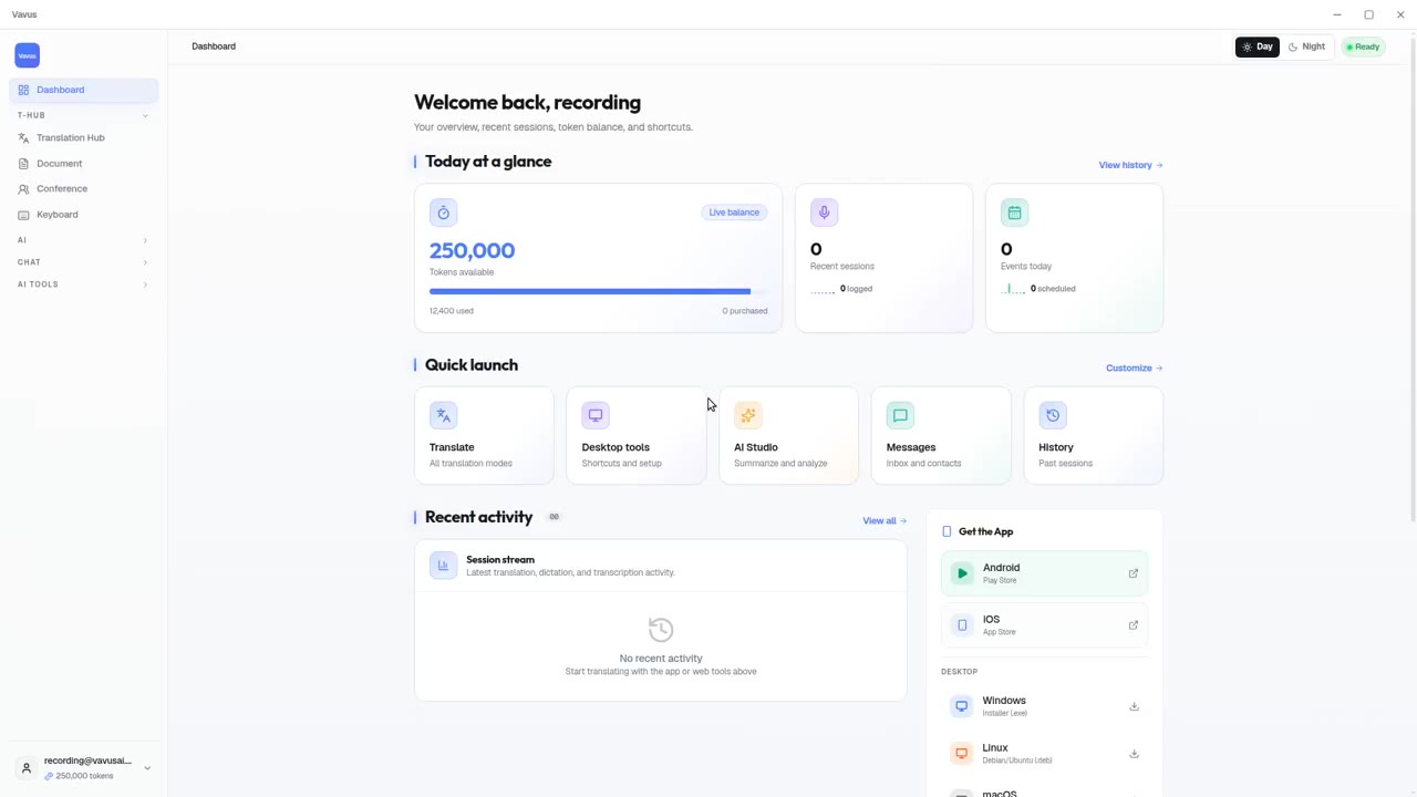 Thumbnail for Vavus AI dashboard — your translation activity at a glance
