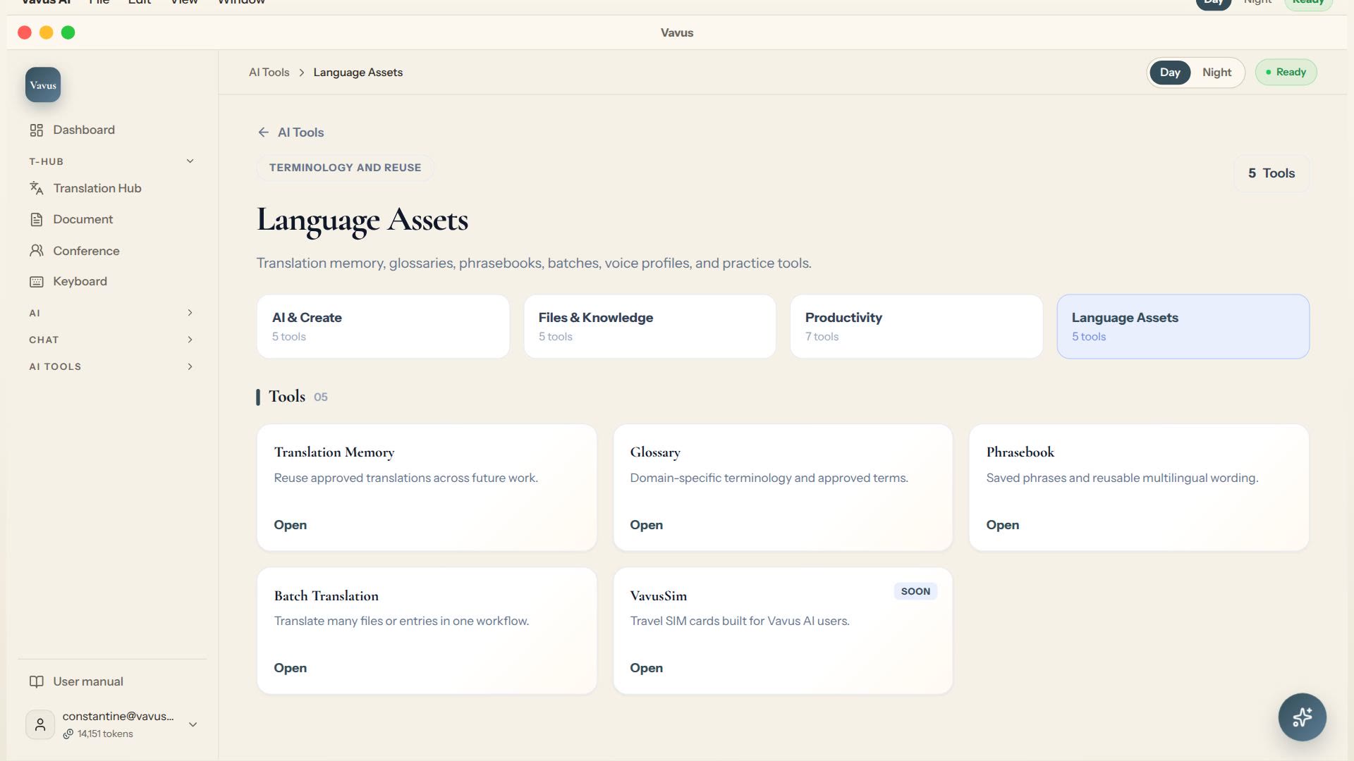 Thumbnail for Vavus AI translation tools — glossary, memory, phrasebook, batch translation